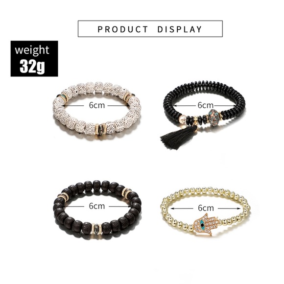 Bohemian crystal tassel bracelet set stack hamsa - Picture 2 of 3